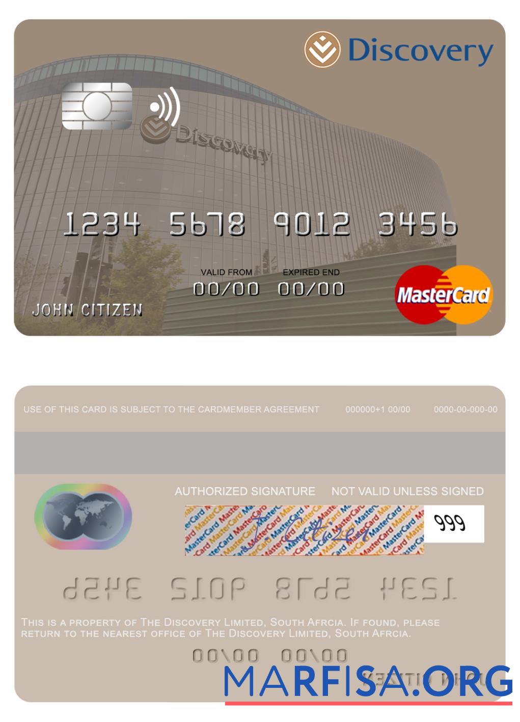 Blank South Afrcia Discovery Limited mastercard example
